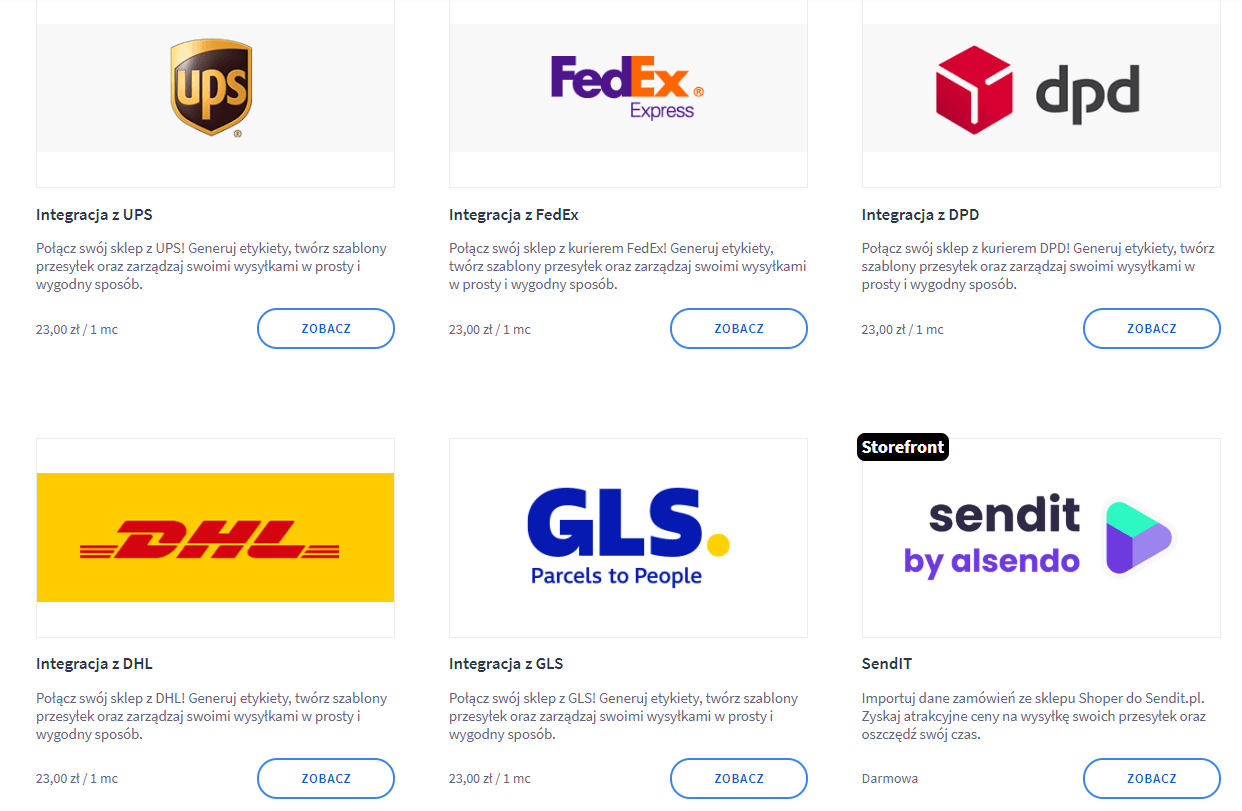 Shoper shipment integrations - screenshot.