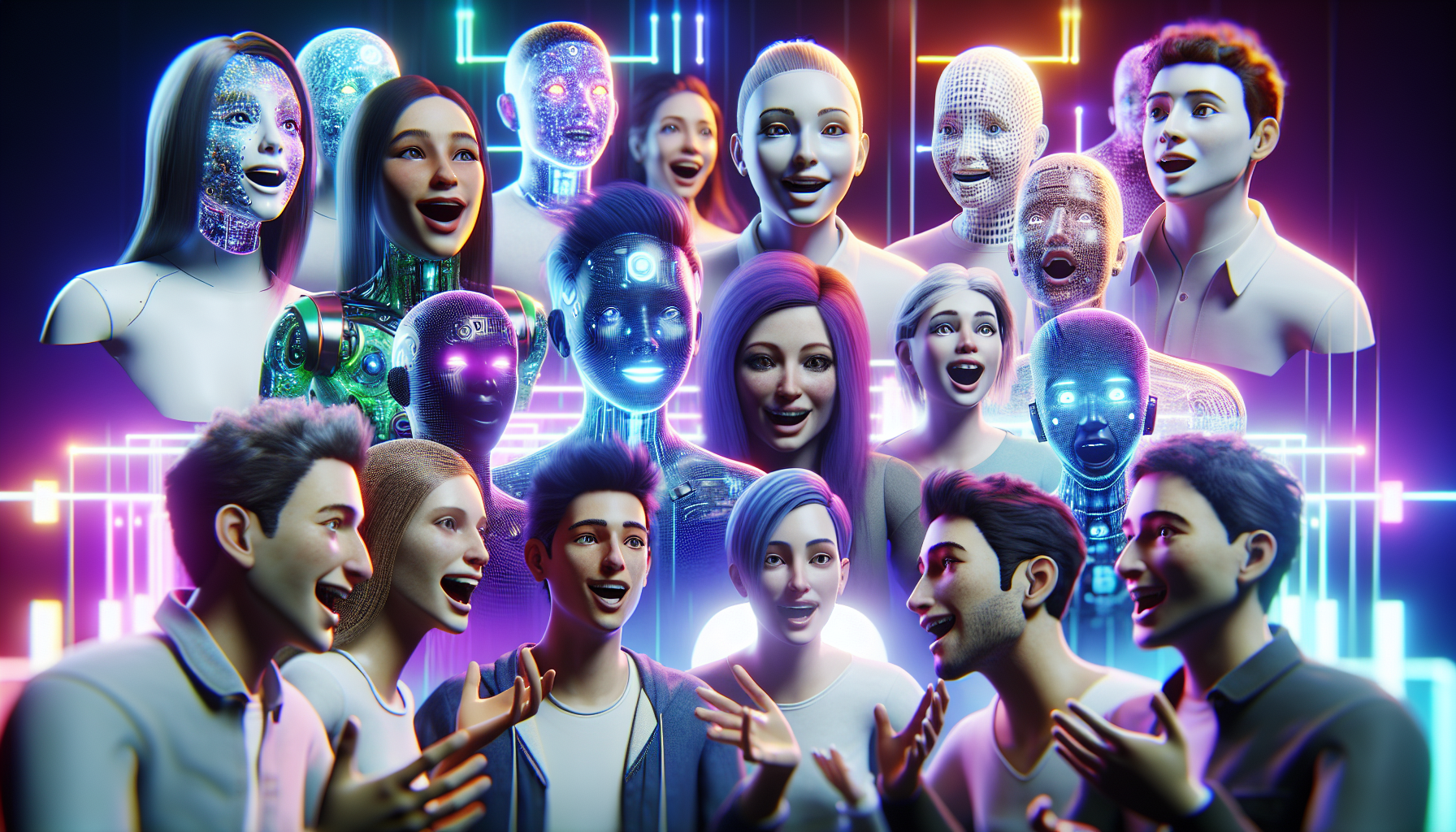 Diverse AI avatars in a virtual environment