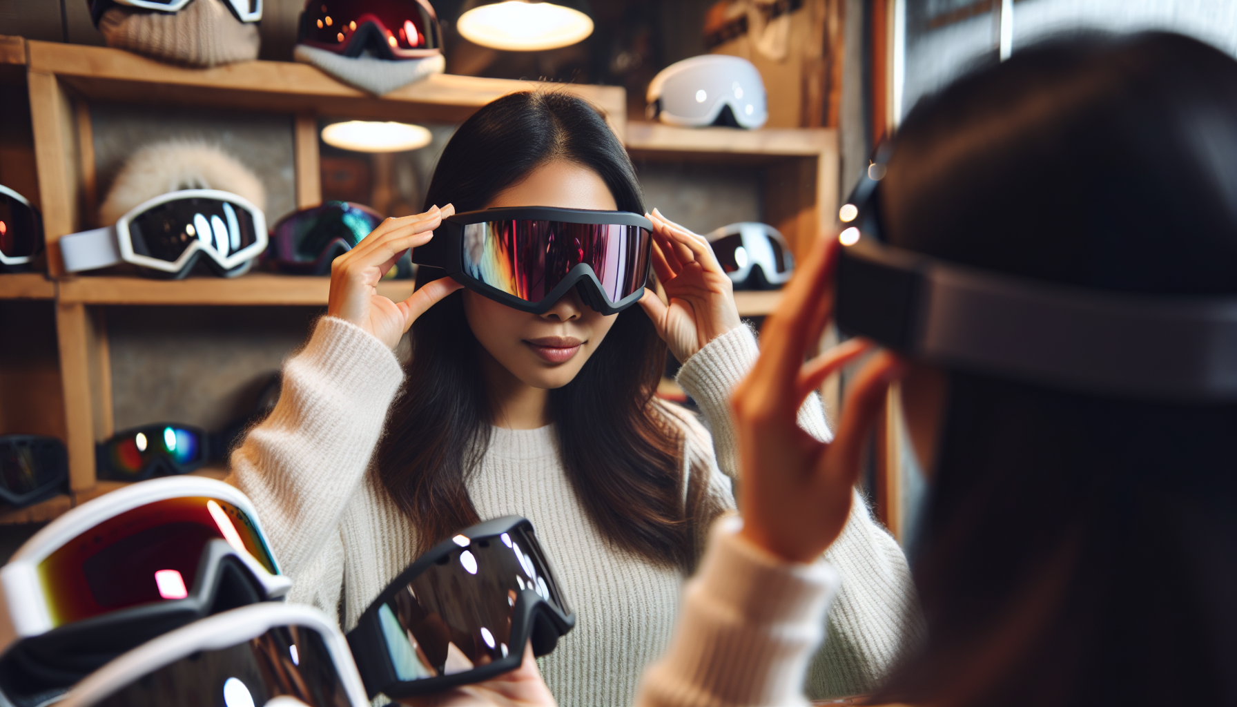 Person selecting anti-fog ski goggles