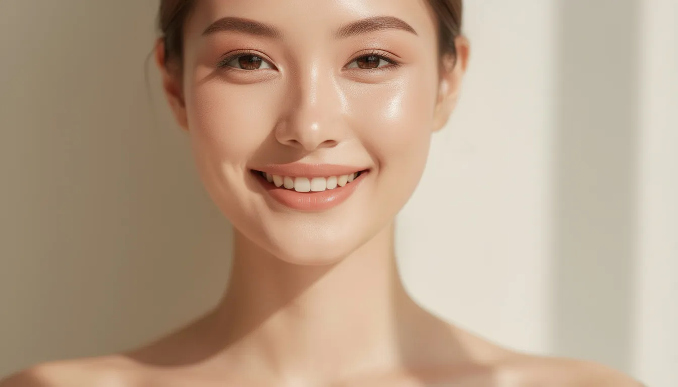 Kobieta z czystą, promienną skórą twarzy uśmiecha się z pewnością siebie, co może być efektem odpowiedniej pielęgnacji skóry oraz skutecznego leczenia trądziku hormonalnego. Jej zdrowy wygląd sugeruje, że korzystała z zabiegów dermatologicznych, które przyspieszają gojenie zmian skórnych.