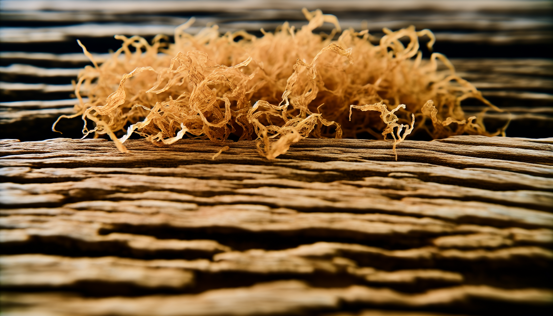 Dried sea moss on a wooden surface