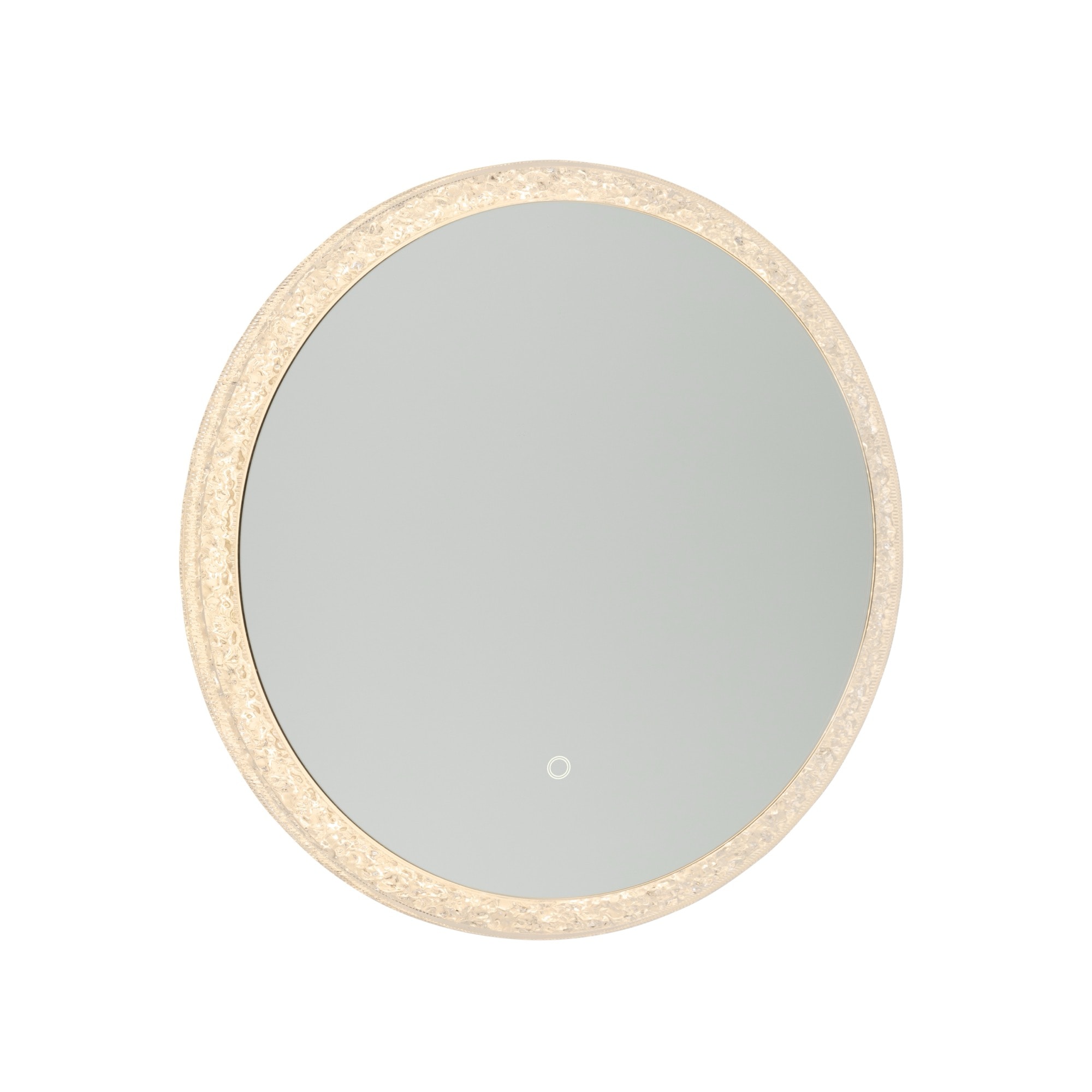 Artcraft Lighting Reflections Round LED Mirror with crystal-accented illuminated frame, modern bathroom vanity mirror with built-in light