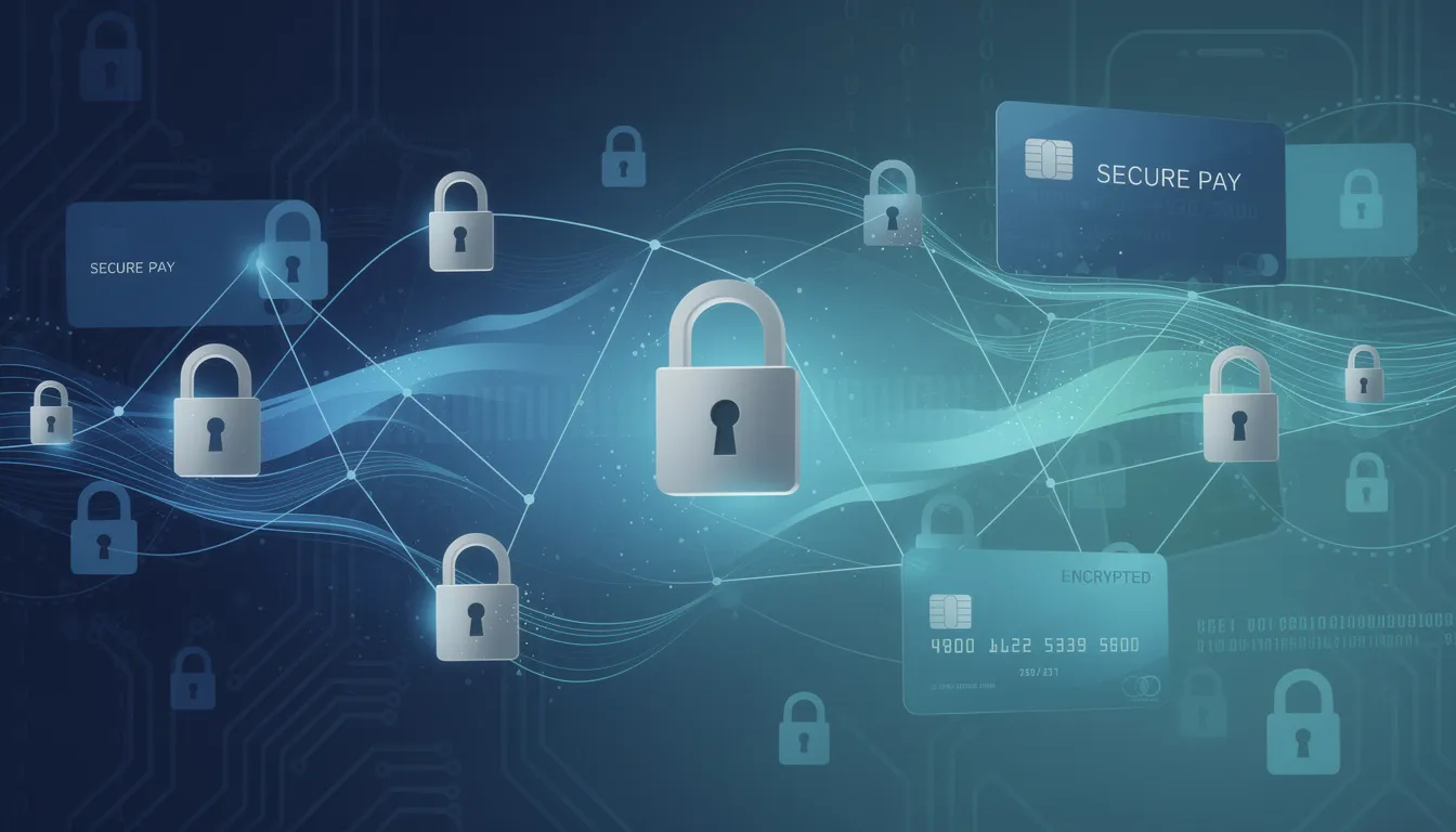 En abstrakt bild som representerar säkra digitala transaktioner, med låssymboler som symboliserar trygghet och säkerhet i betalningar. Bilden kan associeras med begrepp som "spela hos frank fred" och "snabba uttag" inom digitala casinotransaktioner.