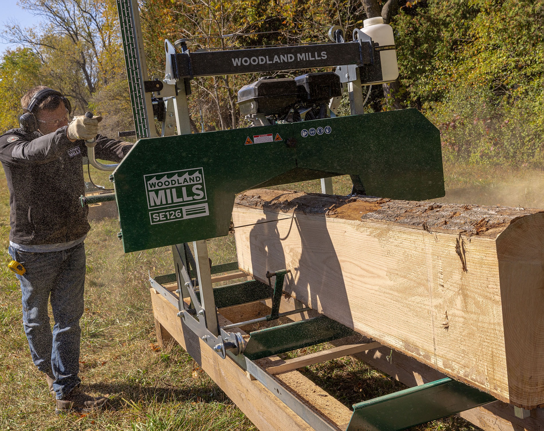 A Woodland Mills SE126 portable sawmill, great for cutting walnut logs for woodworking projects. 