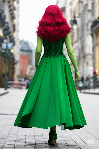 Find inspiration from Poison Ivy, women walking, poison ivy halloween costume, green accessories, leaves, stand on street