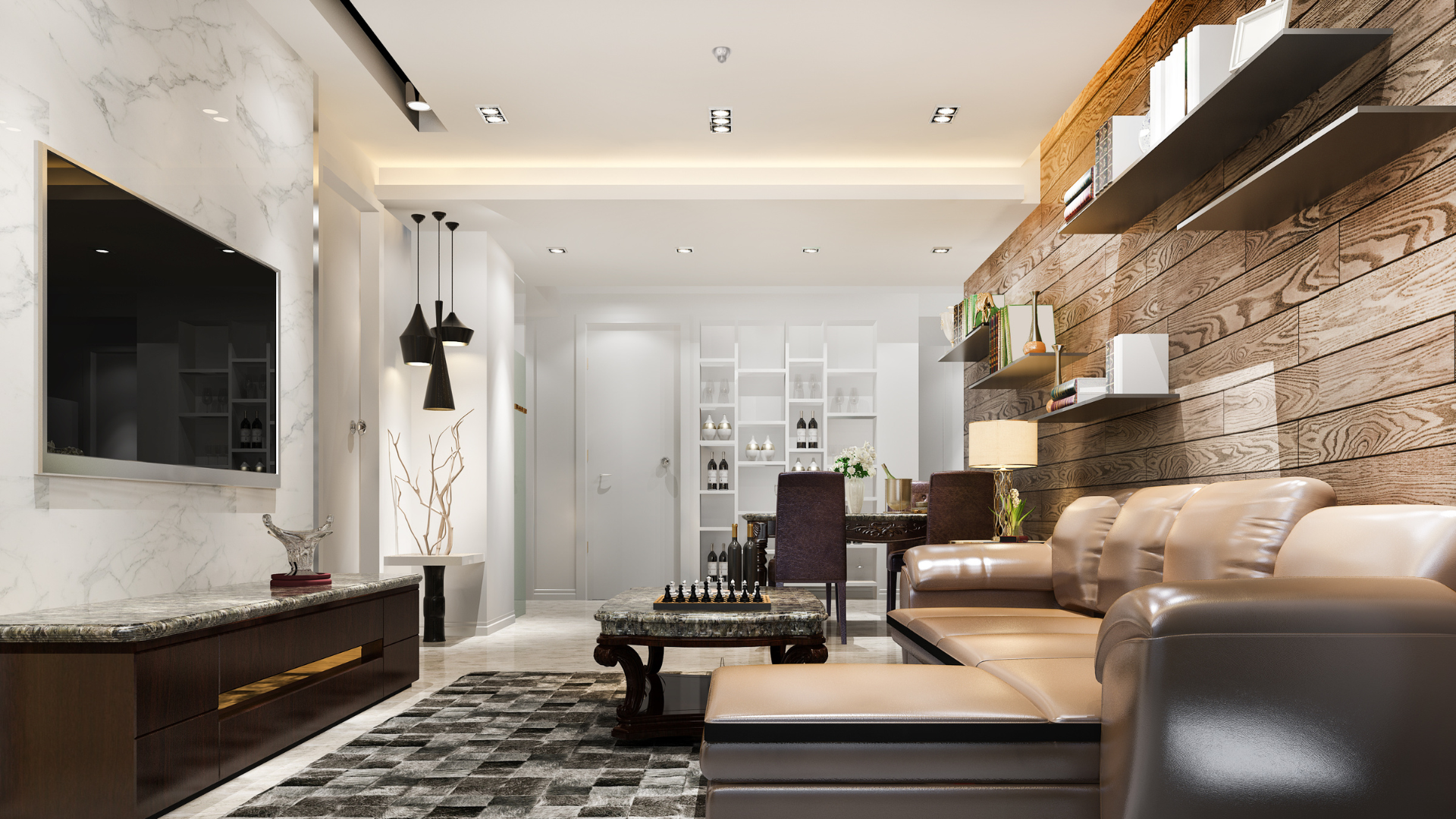 A modern living room with a water mist system