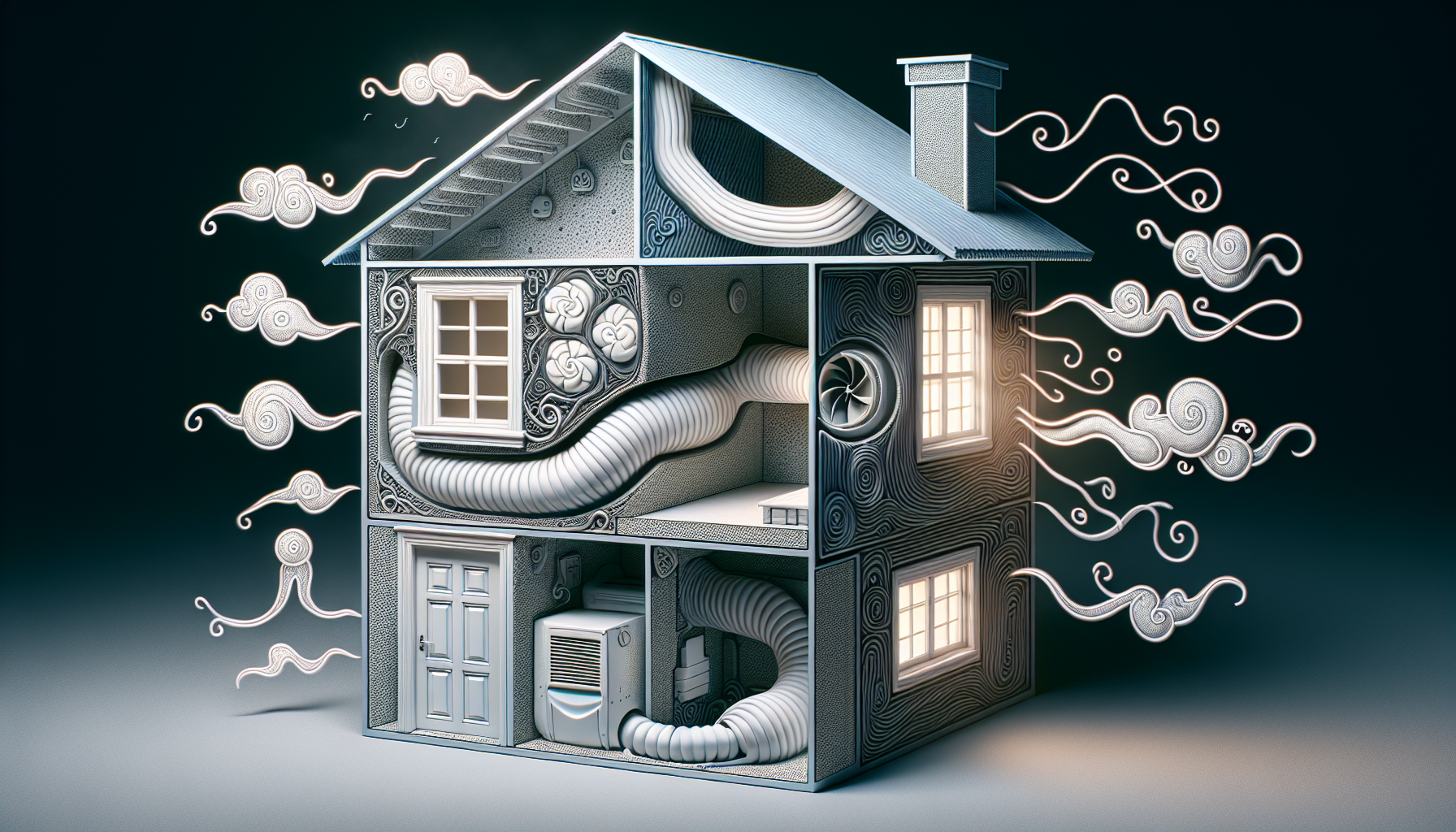 Illustration of common air leakage sources in a house