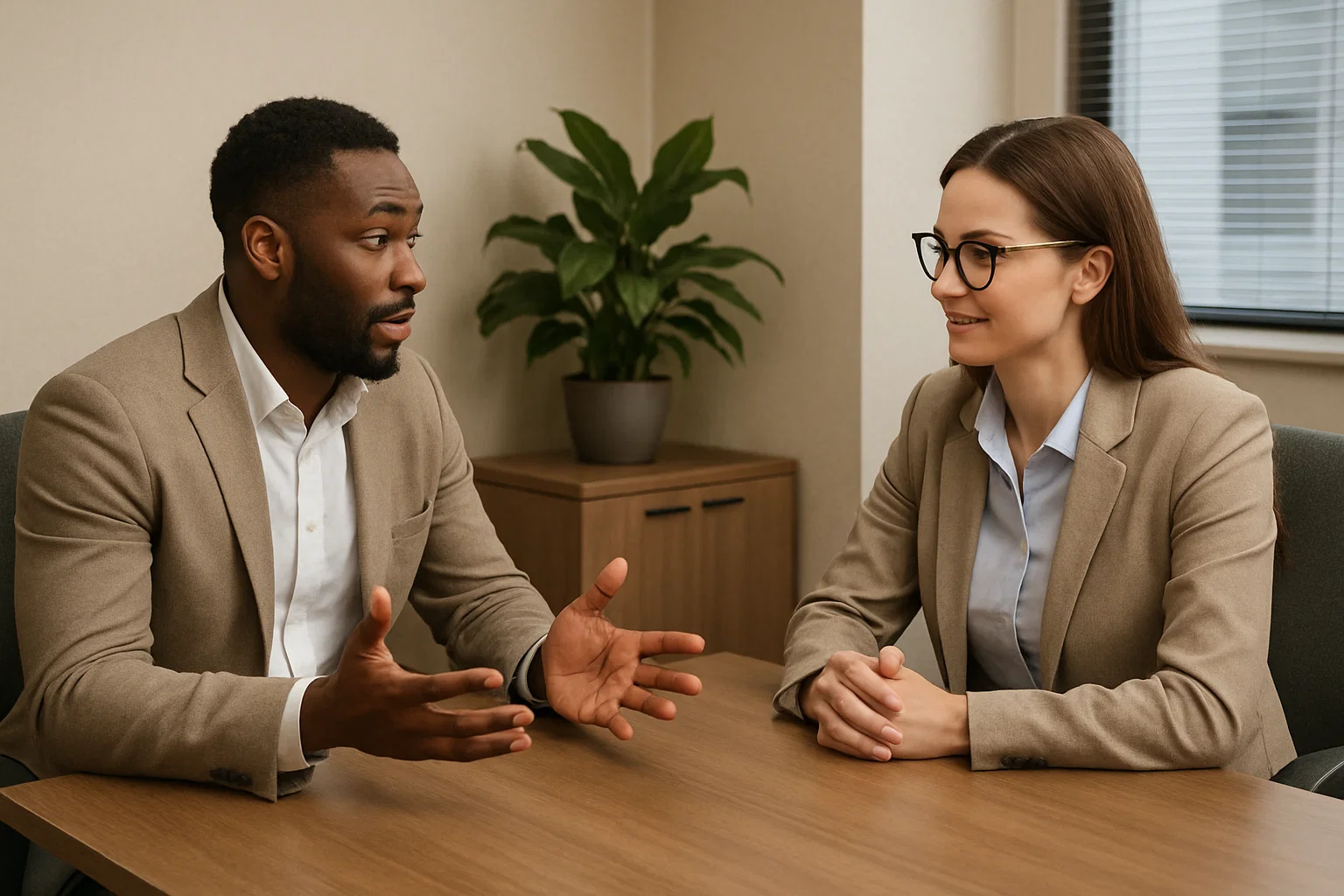 HR discussion scene representing employer awareness of IVA information.