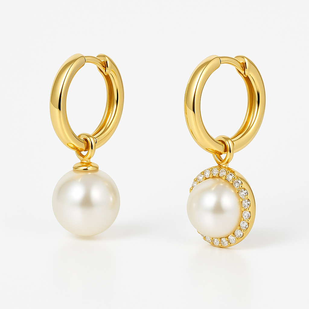Gold hoop earrings with pearls