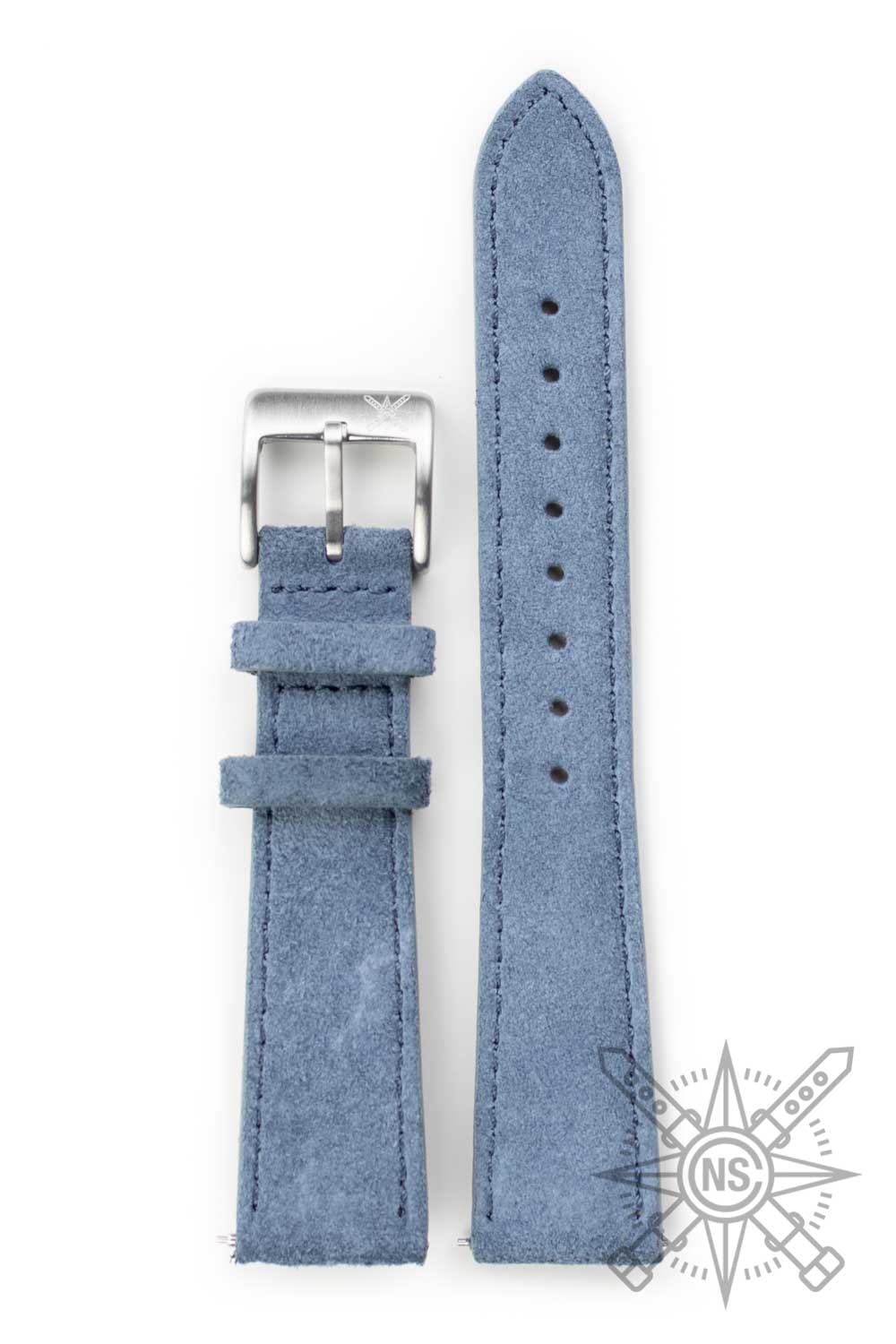 A stylish watch with a suede strap, perfect for various occasions.