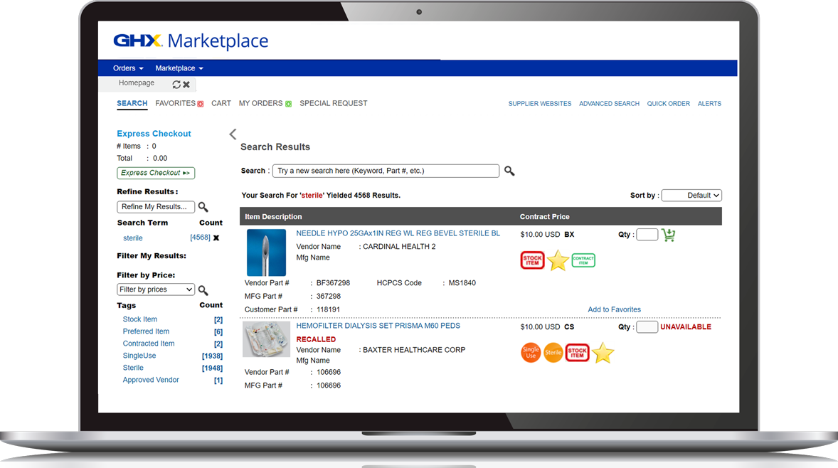 Image of GHX Marketplace interface