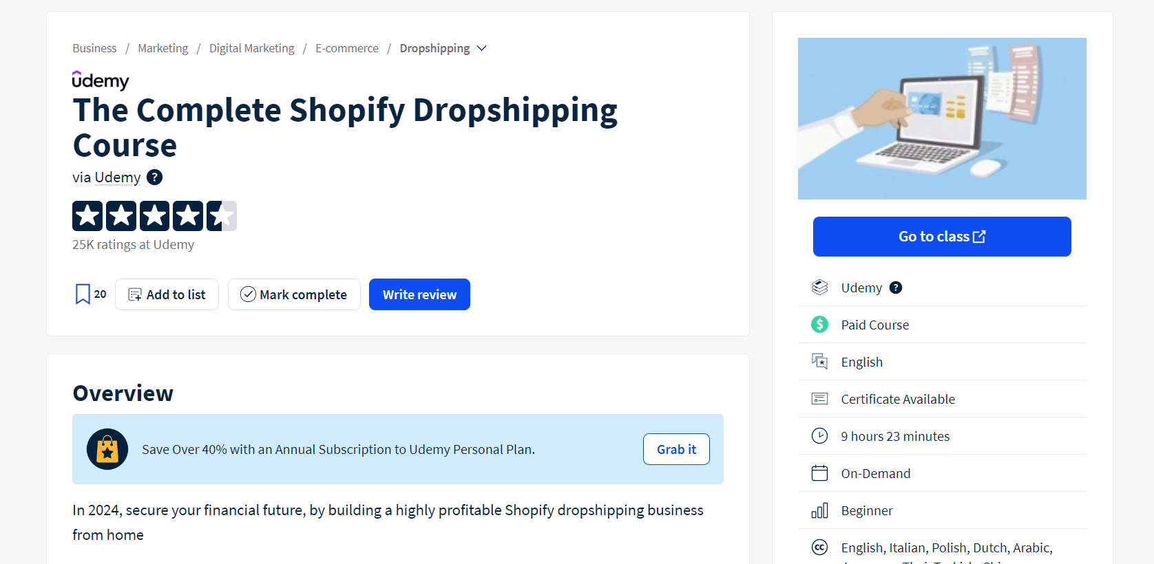 The Complete Shopify  course. This course, led by Tim Sharp, a successful online entrepreneur since 2004, offers a wealth of knowledge and real-world experience.