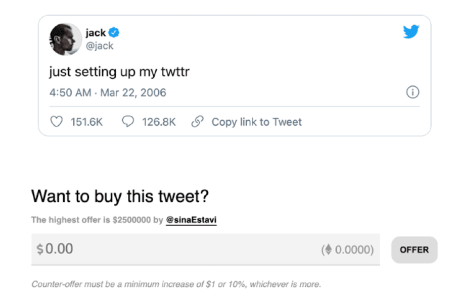 Nft berupa Tweet Pertama Jack Dorsey