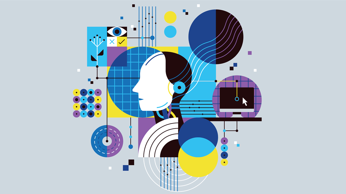 A graphic art illustration depicting Artificial Intelligence derivatives.