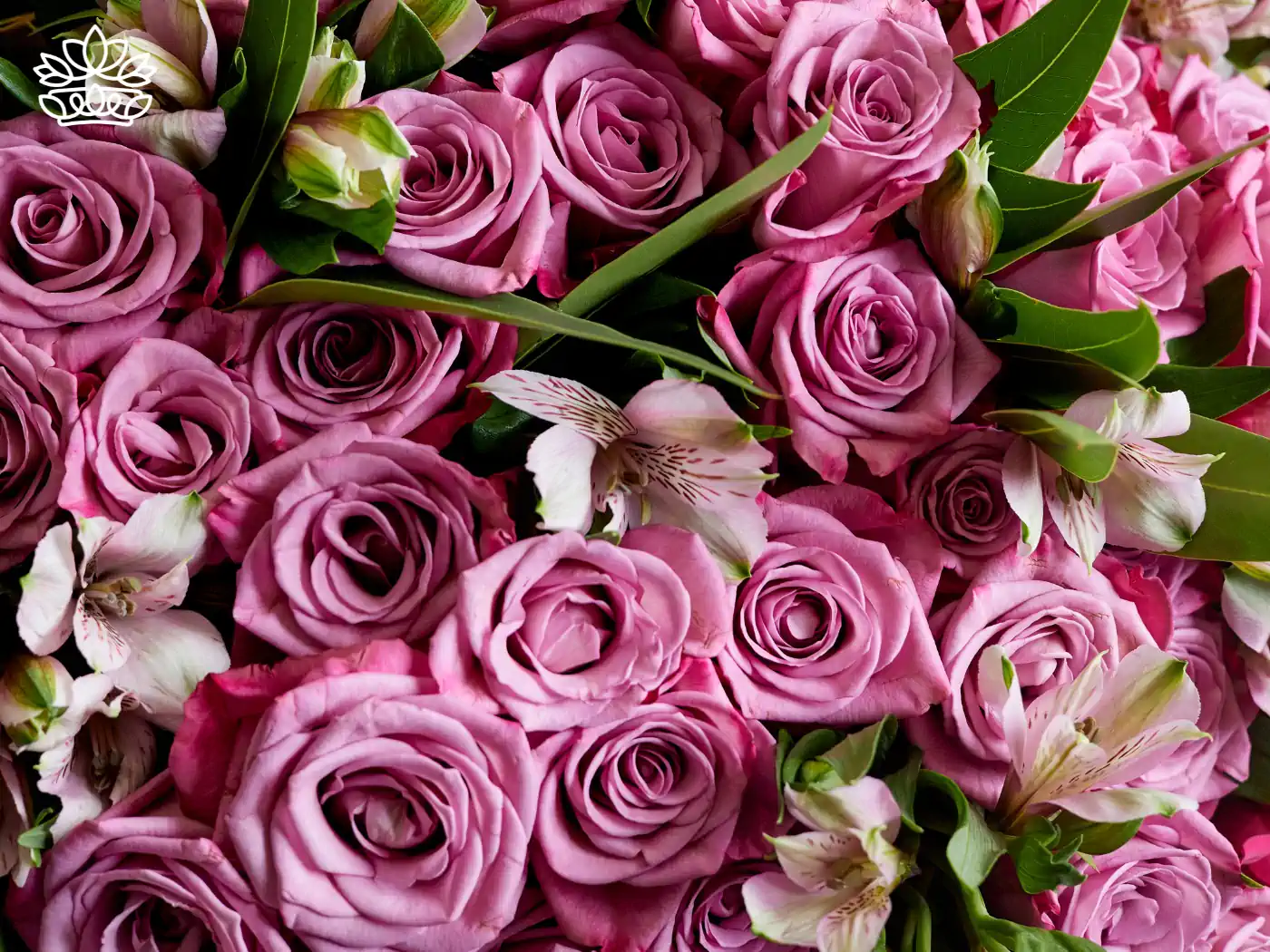 Close-up of a lavish arrangement of pink roses and white flowers. Fabulous Flowers and Gifts, Luxury Flower Arrangements.