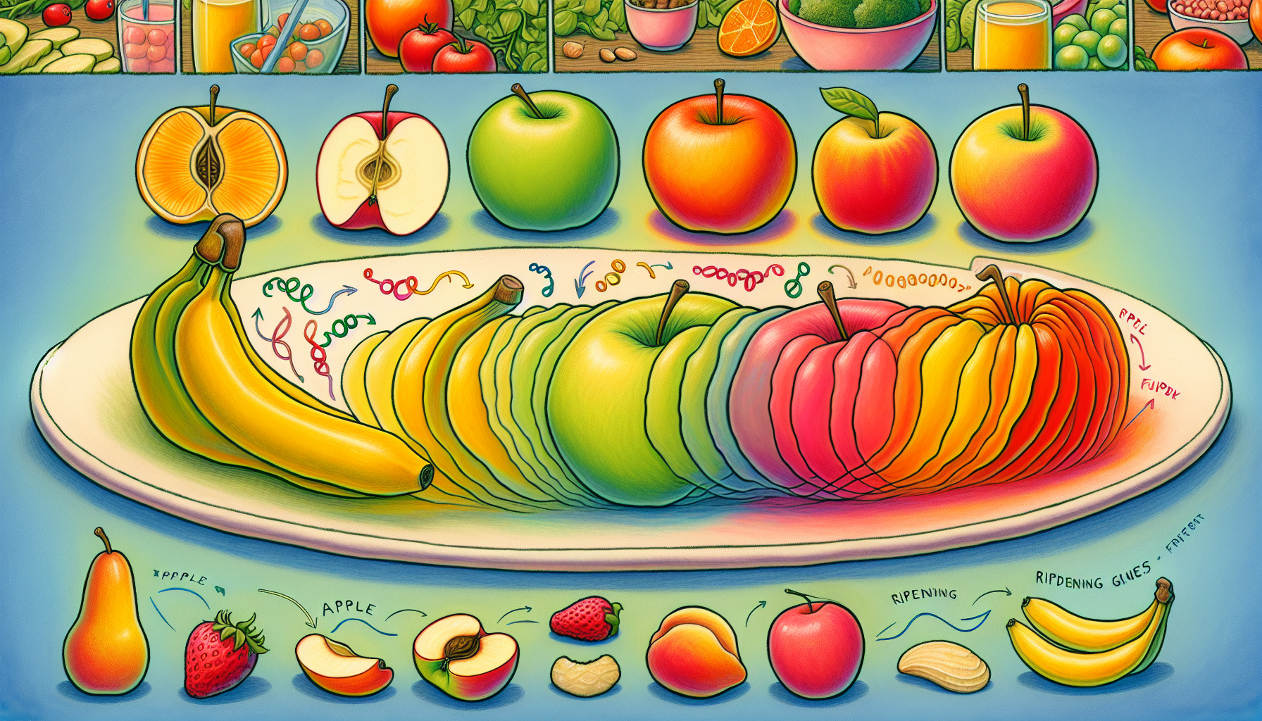 Illustration of diverse fruits with educational captions