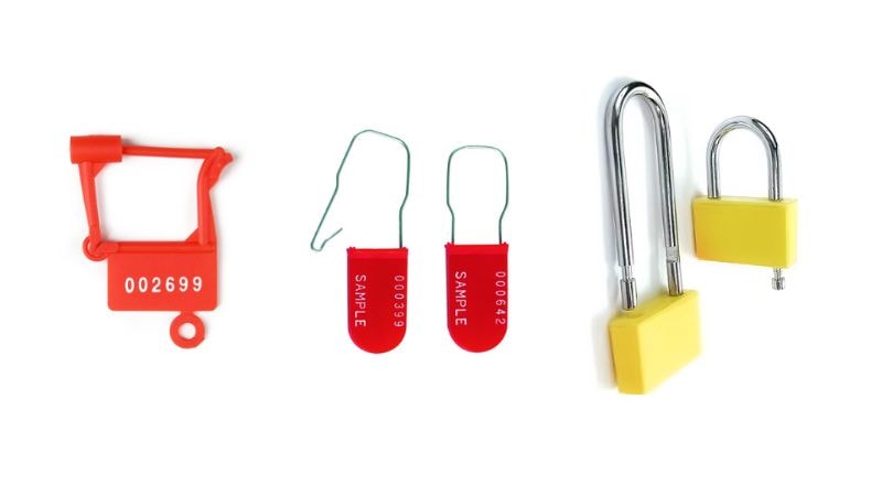 Full Plastic Padlock Seal, Plastic Seals with Metal Wire, and Plastic Seals with Metal Rod