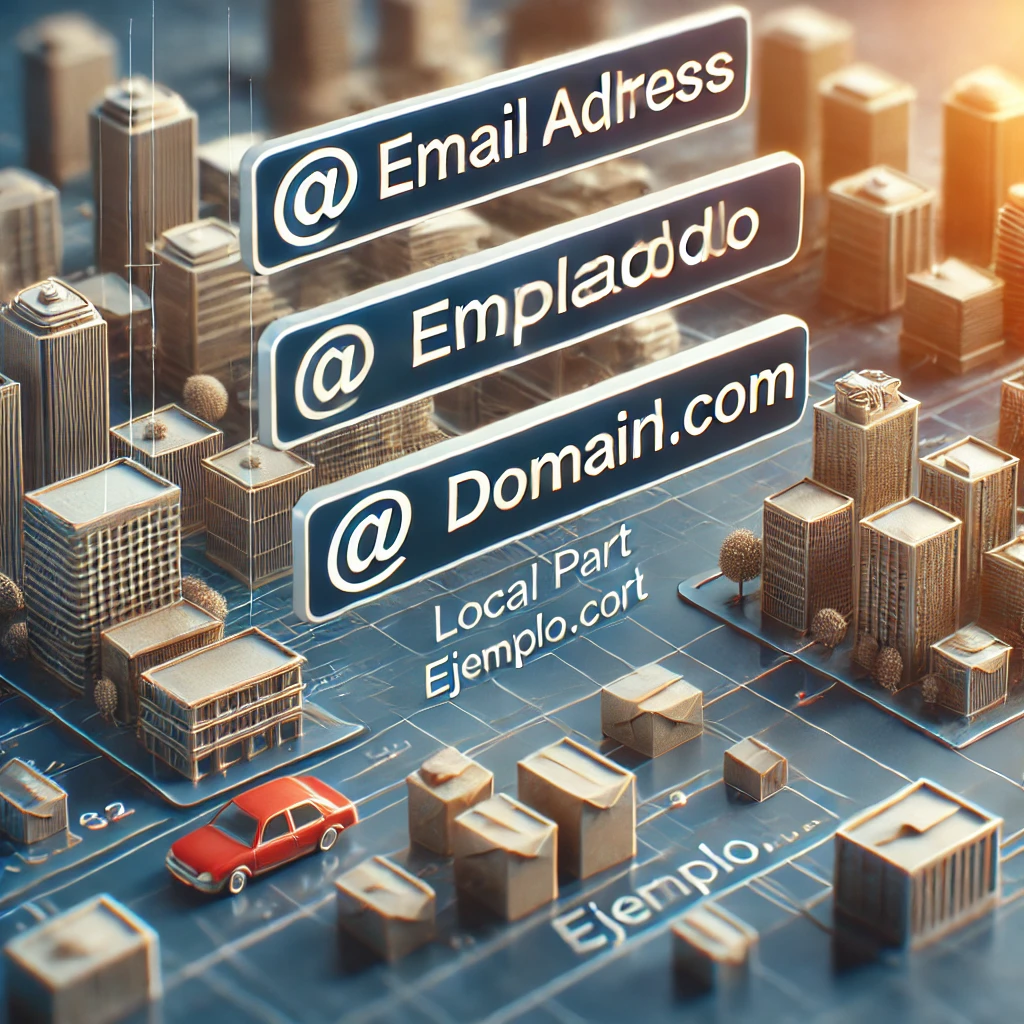 Ilustración de una dirección de email con sus componentes: parte local, símbolo @ y dominio. | Posiciona.Digital