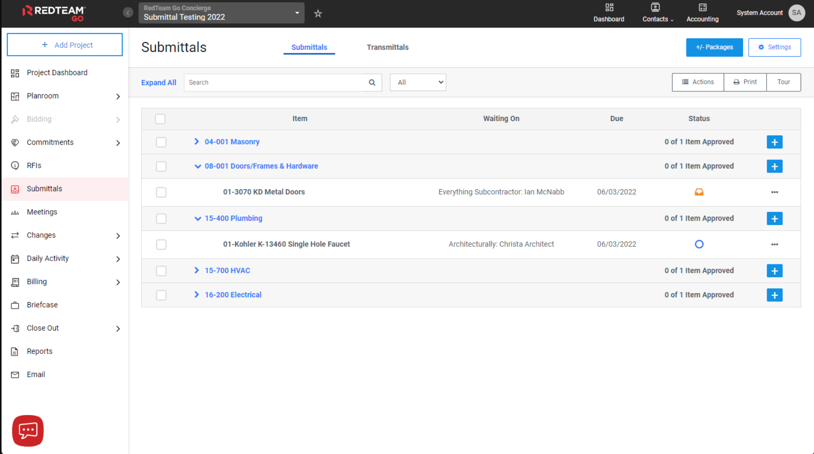 Project Submittals Details in the ReadTeam Go Construction Software