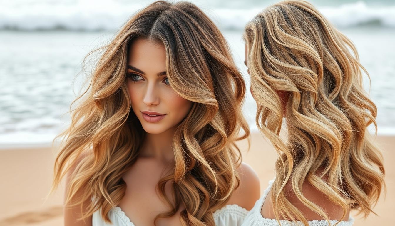 a woman with beach waves hairstyles, beach wedding hairstyles, hairstyle for beach wedding