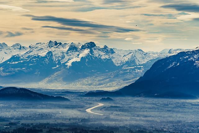 mountains, fog, snow, bregenz