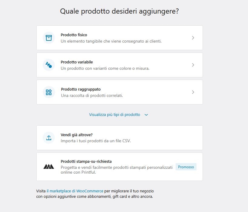 Tipologia di prodotti