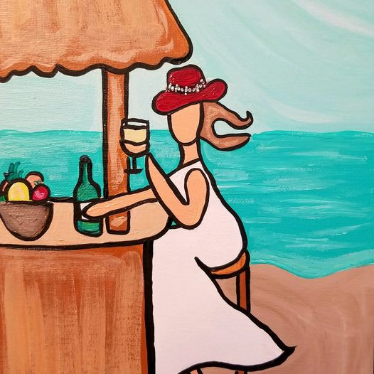 woman at beach bar