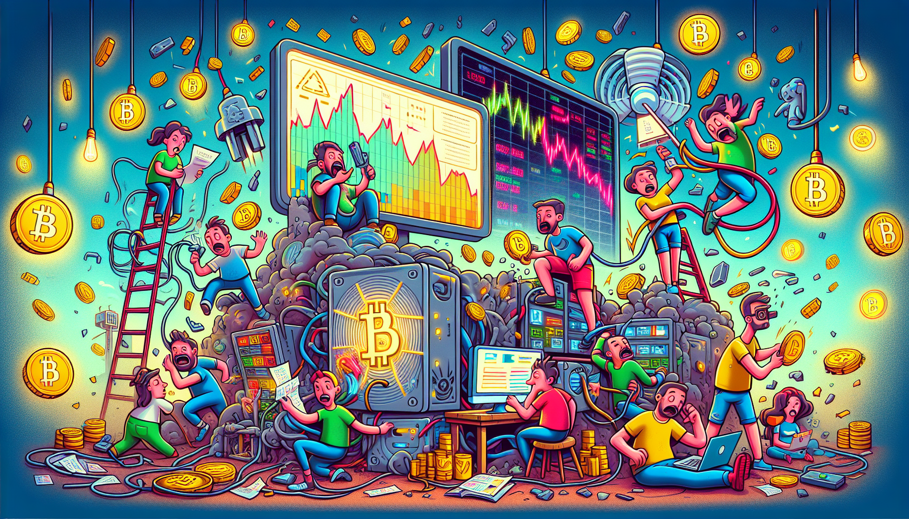 A cartoon illustrating common challenges faced in crypto mining.