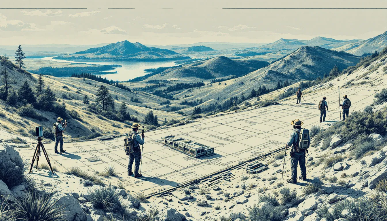 Different types of land surveys being conducted.