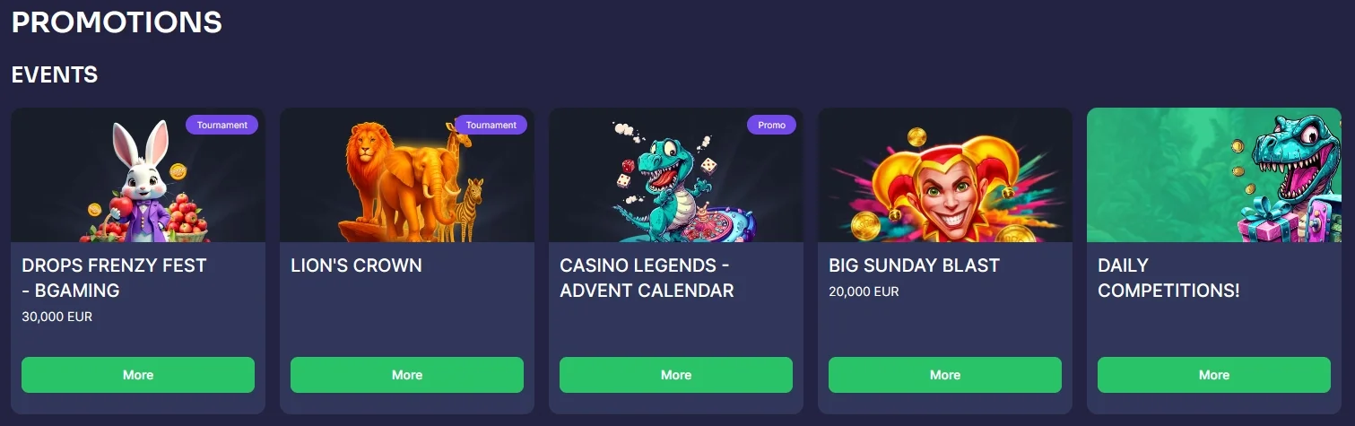 Binobet events for registered players
