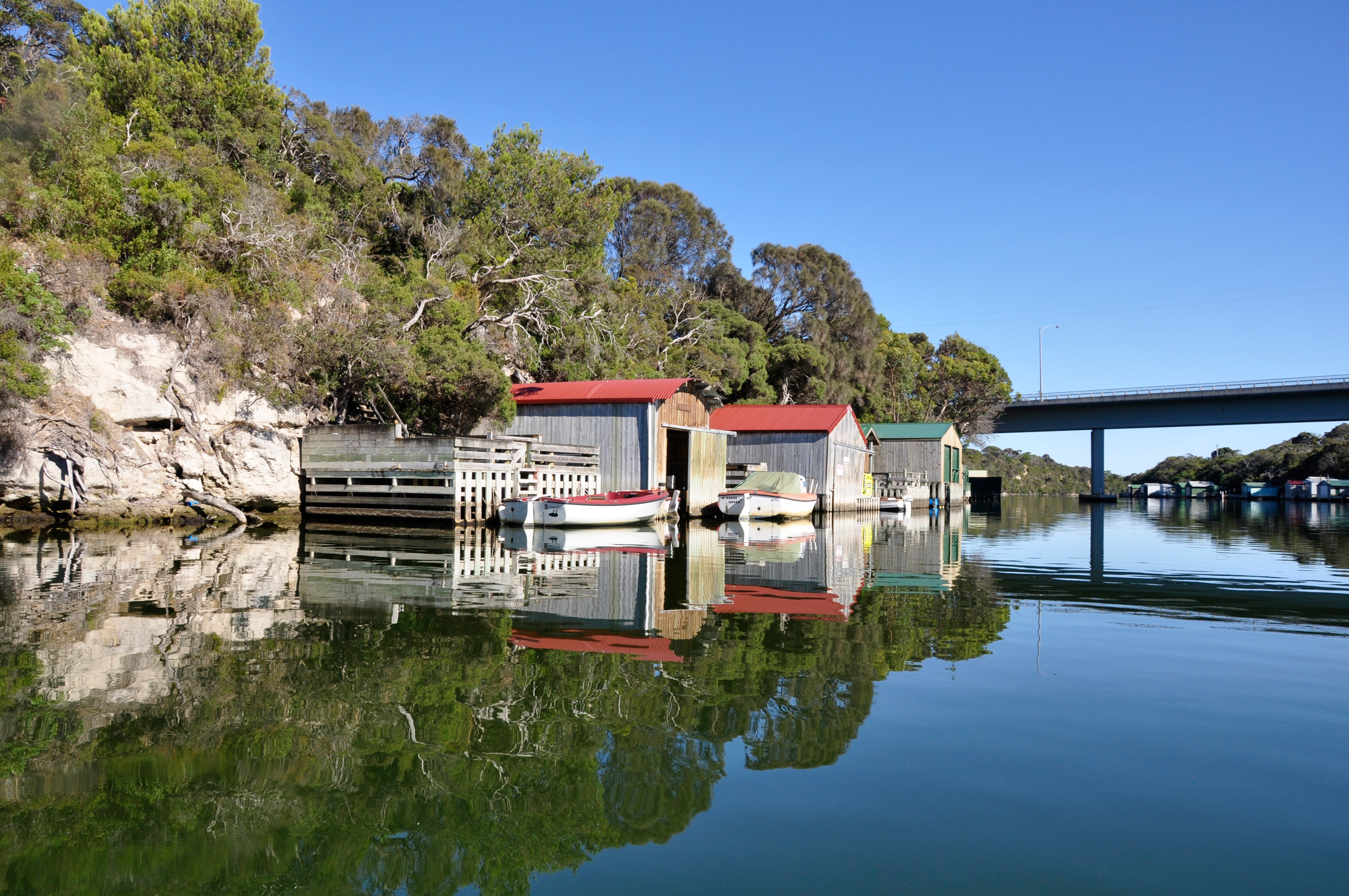 The Princess Highway bridge crosses the Glenelg River at Nelson, bait fishing is popular