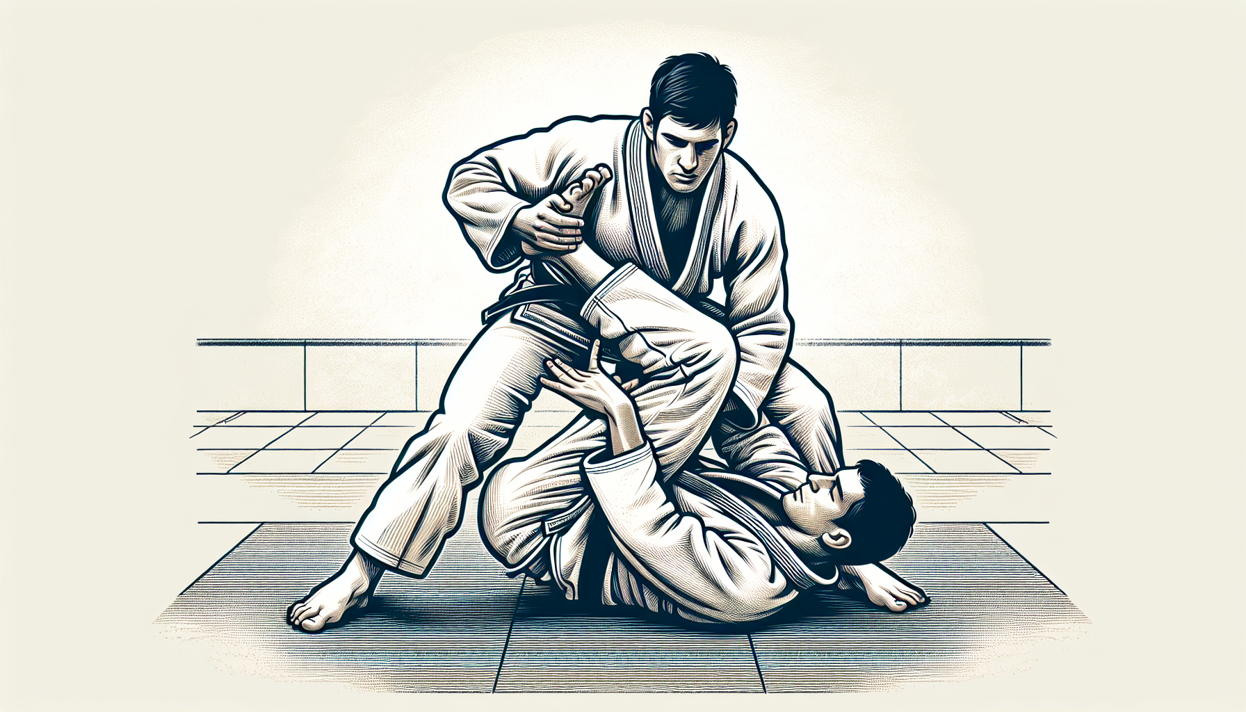 Illustration of a BJJ practitioner demonstrating a key technique