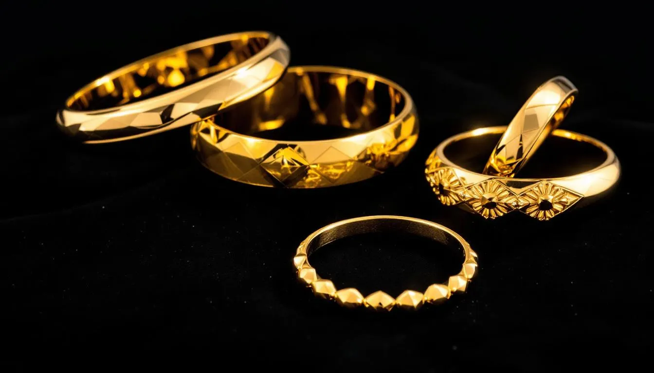 A collection of stylish gold plated bracelets displayed elegantly.