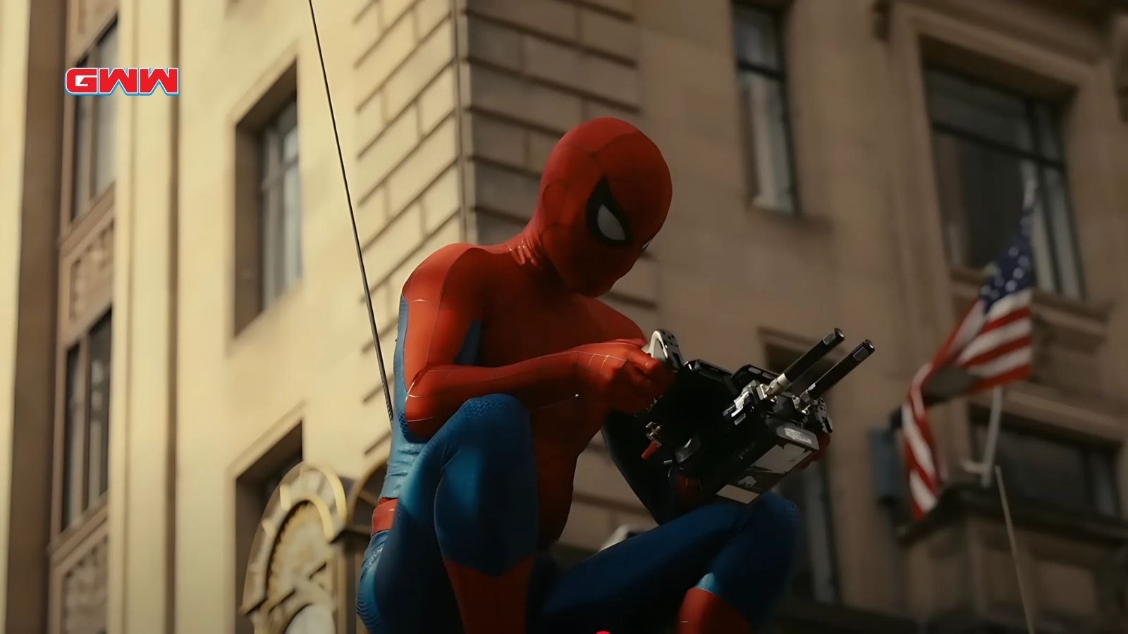 Tom Holland as Spiderman checking BTS in Spider-Man: Brand New Day