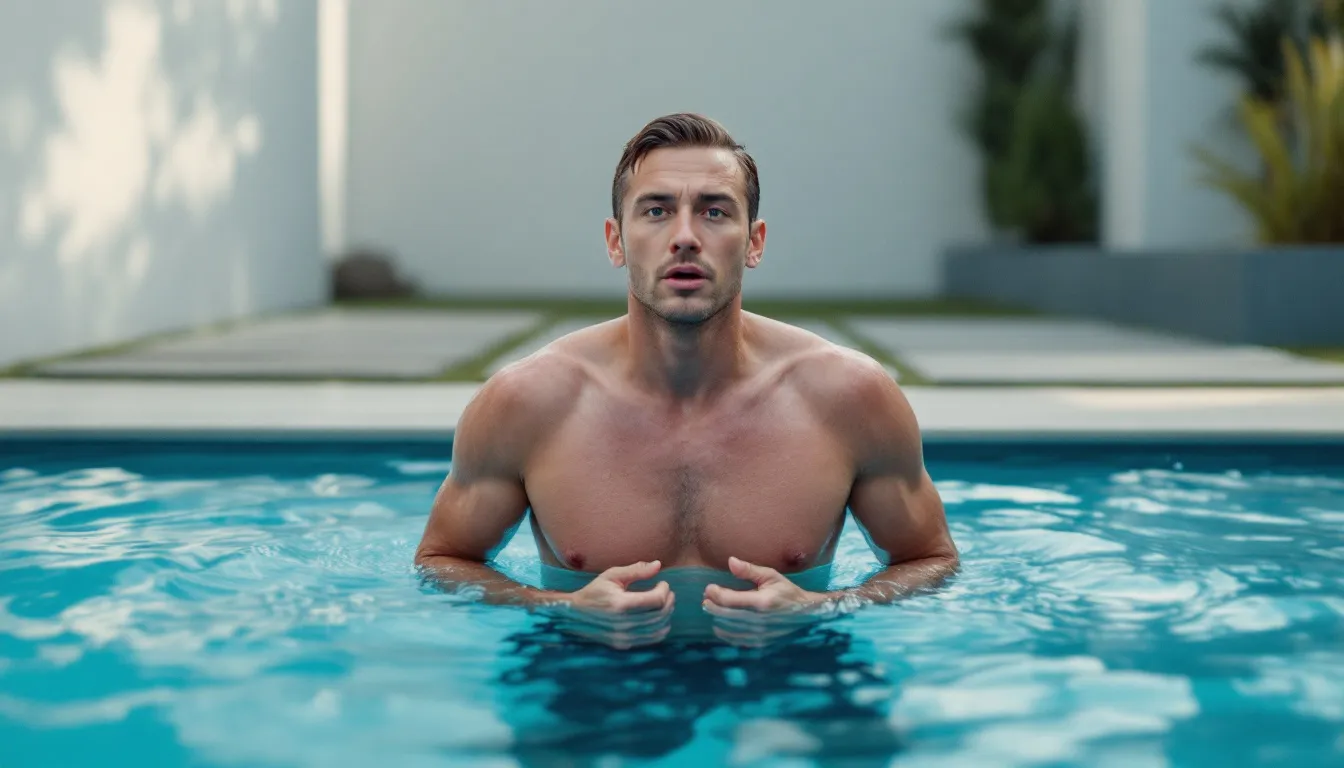 An individual engaging in a cold plunge, emphasizing health benefits awareness.