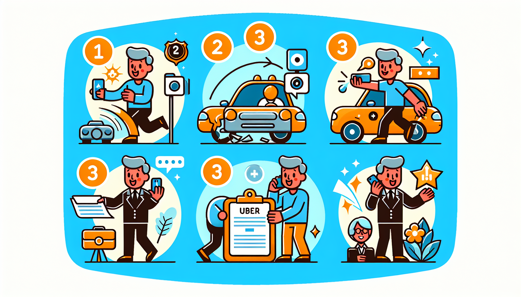 An illustration showing the steps to take after an Uber accident, highlighting important actions.