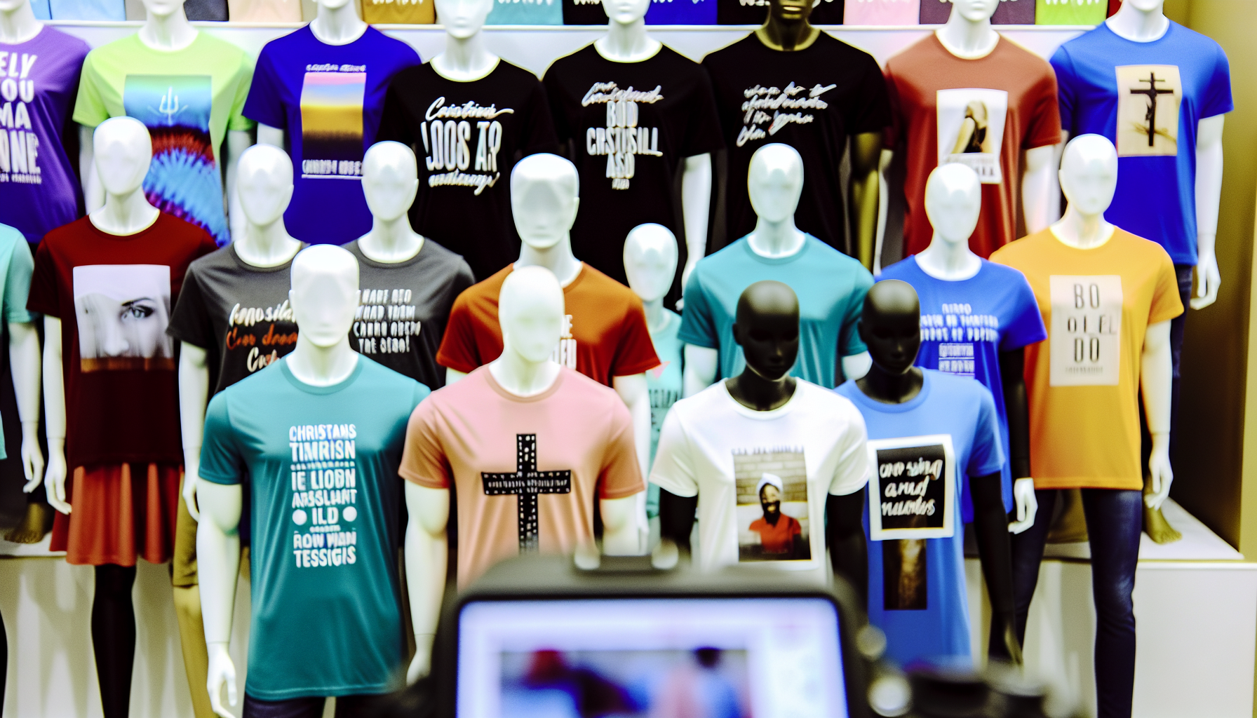 Una variedad de diseños y estilos de camisetas cristianas.