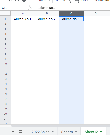Select a column you like to resize.