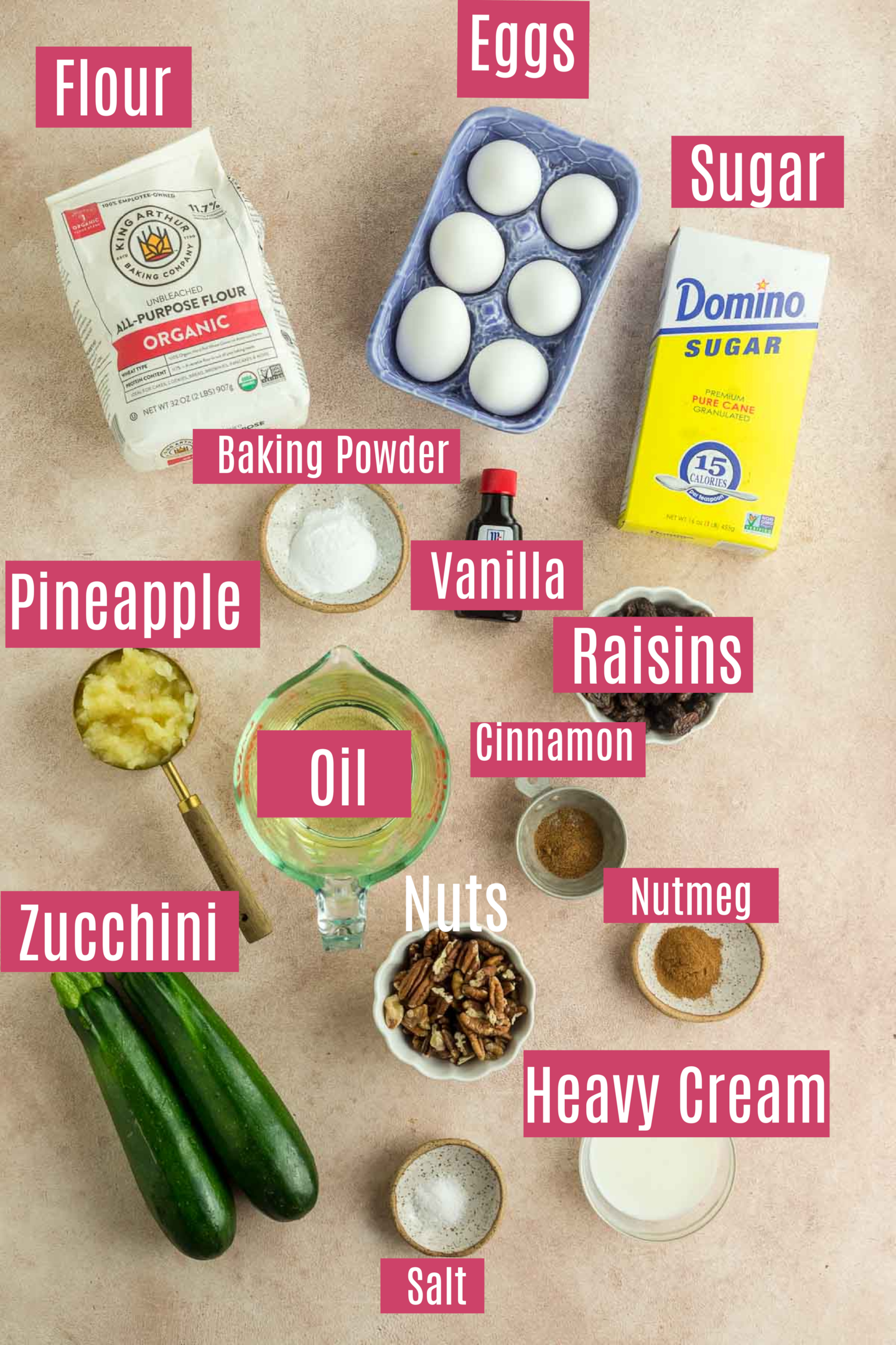 ingredients for zucchini pineapple bread 