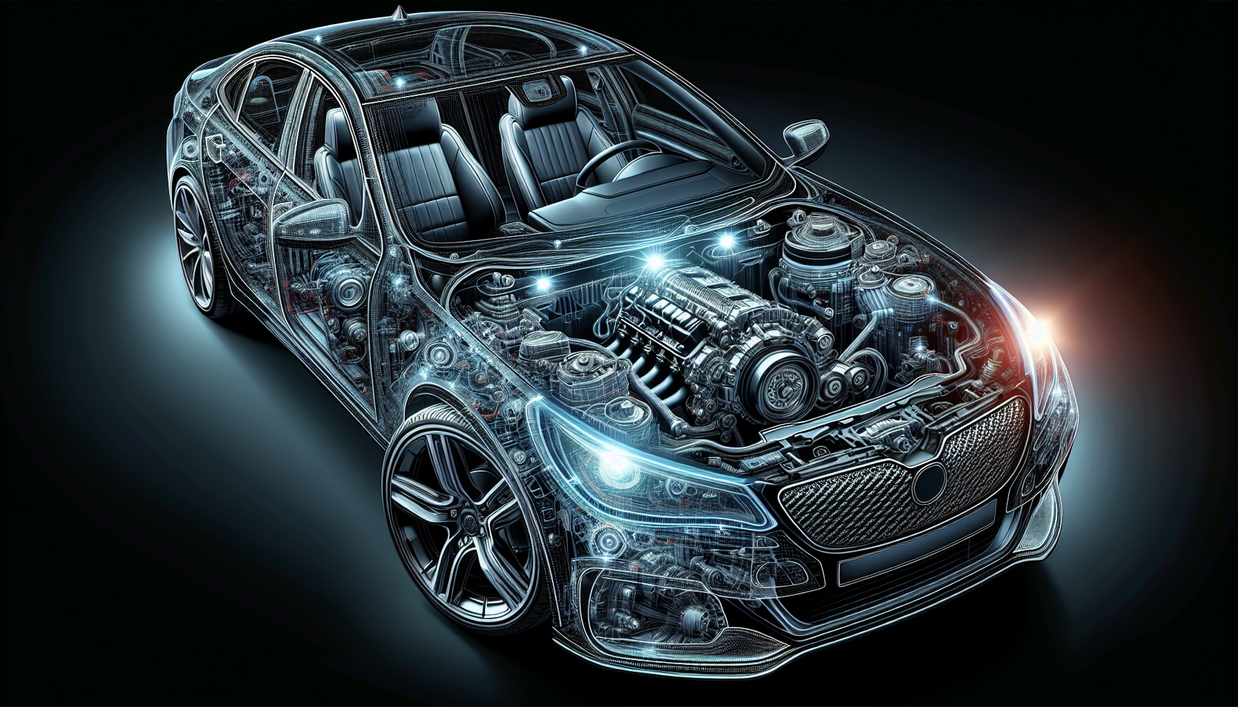 Illustration of a car with various components labeled