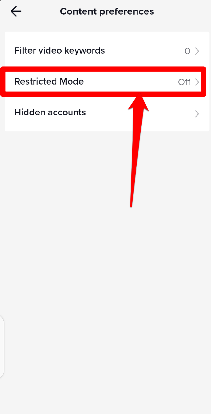 Image showing the restricted mode option on TikTok