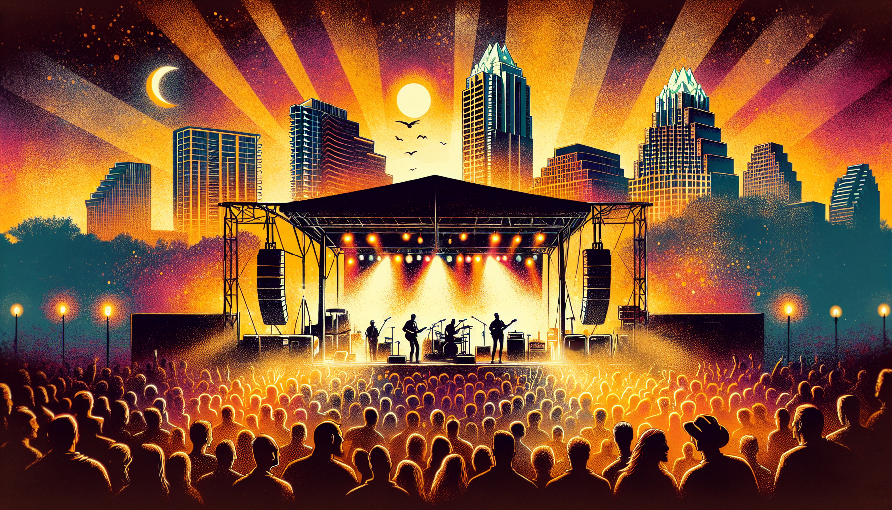 Outdoor concert at sunset in Austin