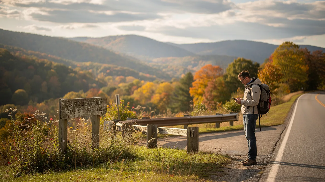 Traveler using a phone to find local businesses in West Virginia