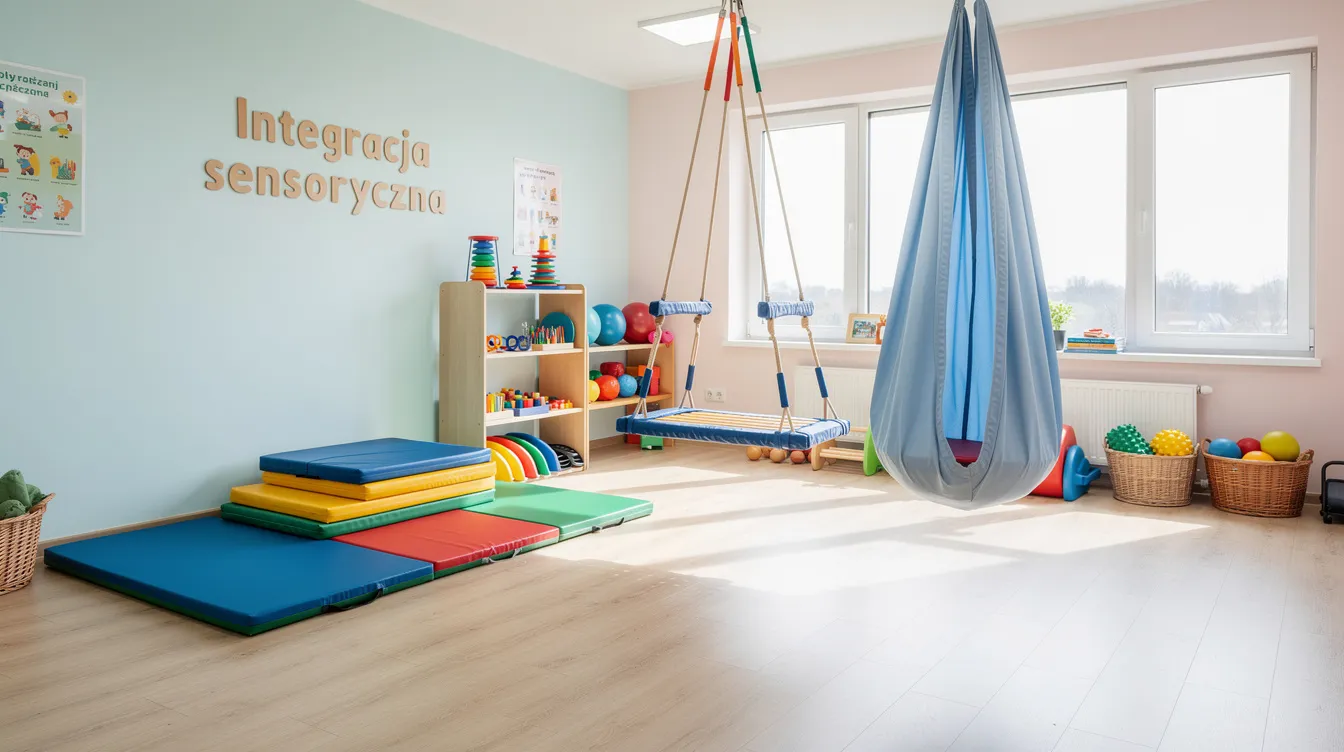 Sala terapii integracji sensorycznej jest wyposażona w huśtawki oraz materace rehabilitacyjne, kt&oacute;re wspierają rozw&oacute;j dzieci w spektrum autyzmu. W takim miejscu można prowadzić zajęcia dostosowane do indywidualnych potrzeb uczni&oacute;w, a także dokumentować ich postępy w szczeg&oacute;łowo opisanym dzienniku praktyk.