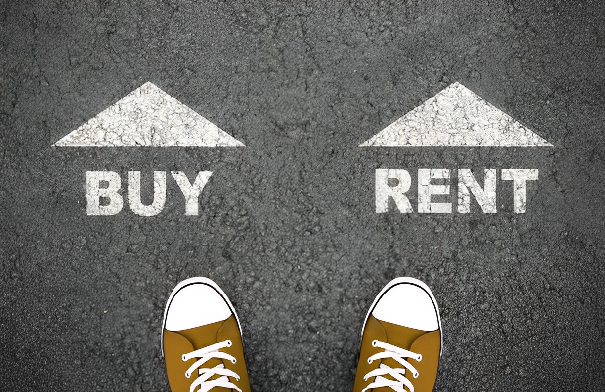 A photo of a shoes with buy and rent arrow