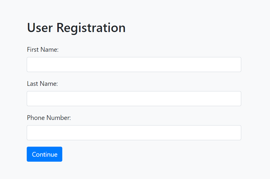 default form of the user registration app