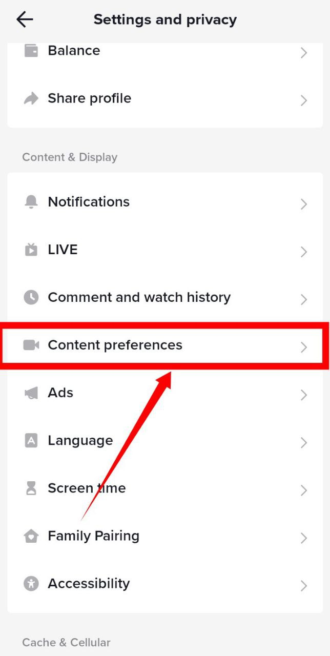 Screenshot showing the "Content preferences" option