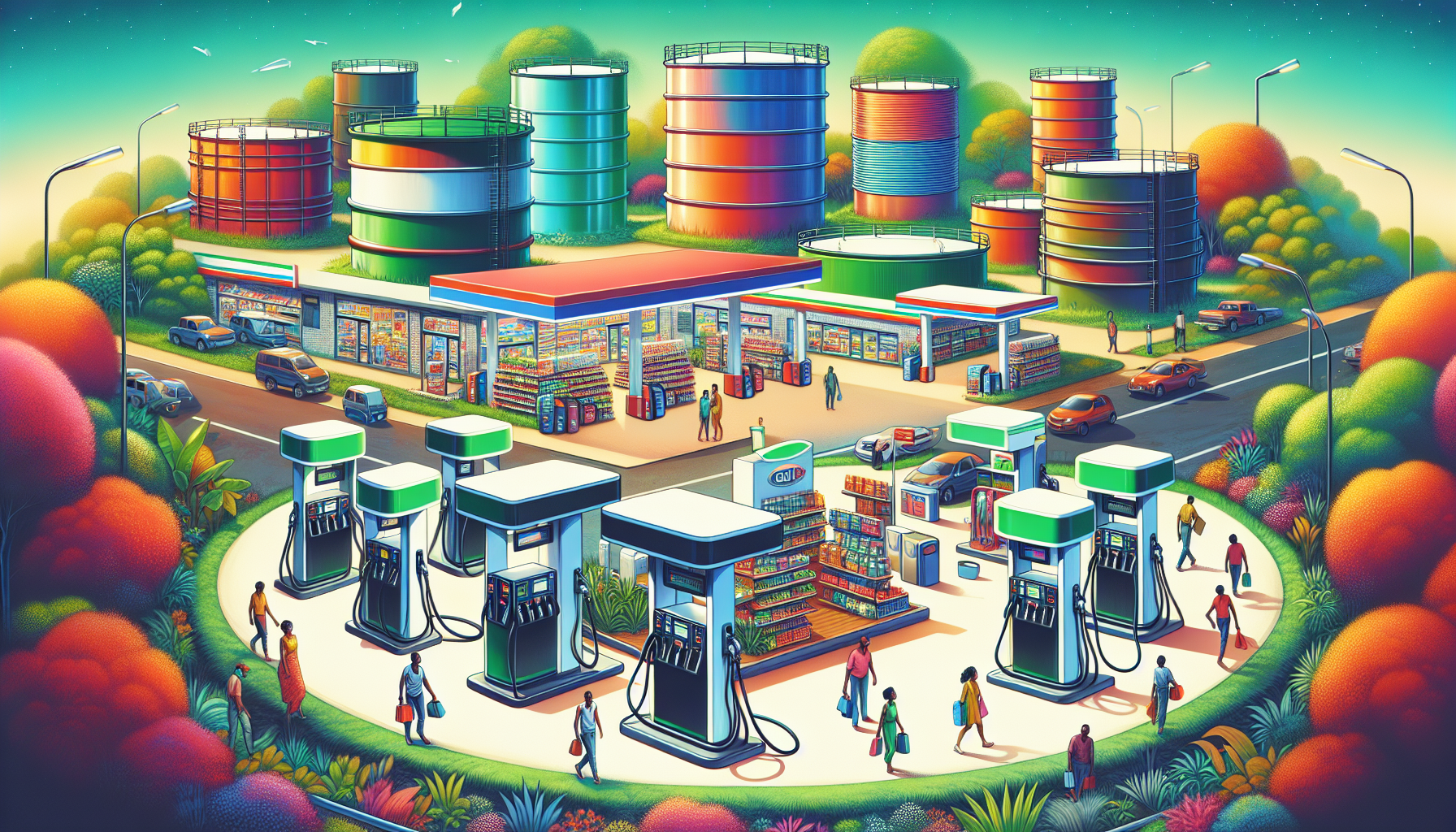 An illustration of various types of fuel storage tanks including aboveground and underground tanks.