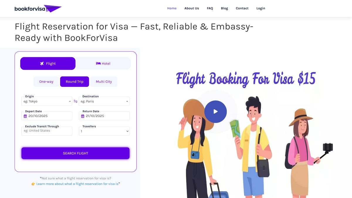 BookForVisa.com offering dummy ticket services for visa