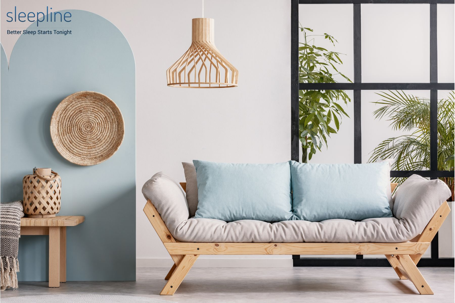 Futon with pillows